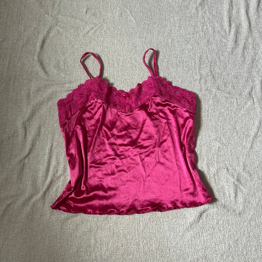 hot pink y2k lace trim satin cami top